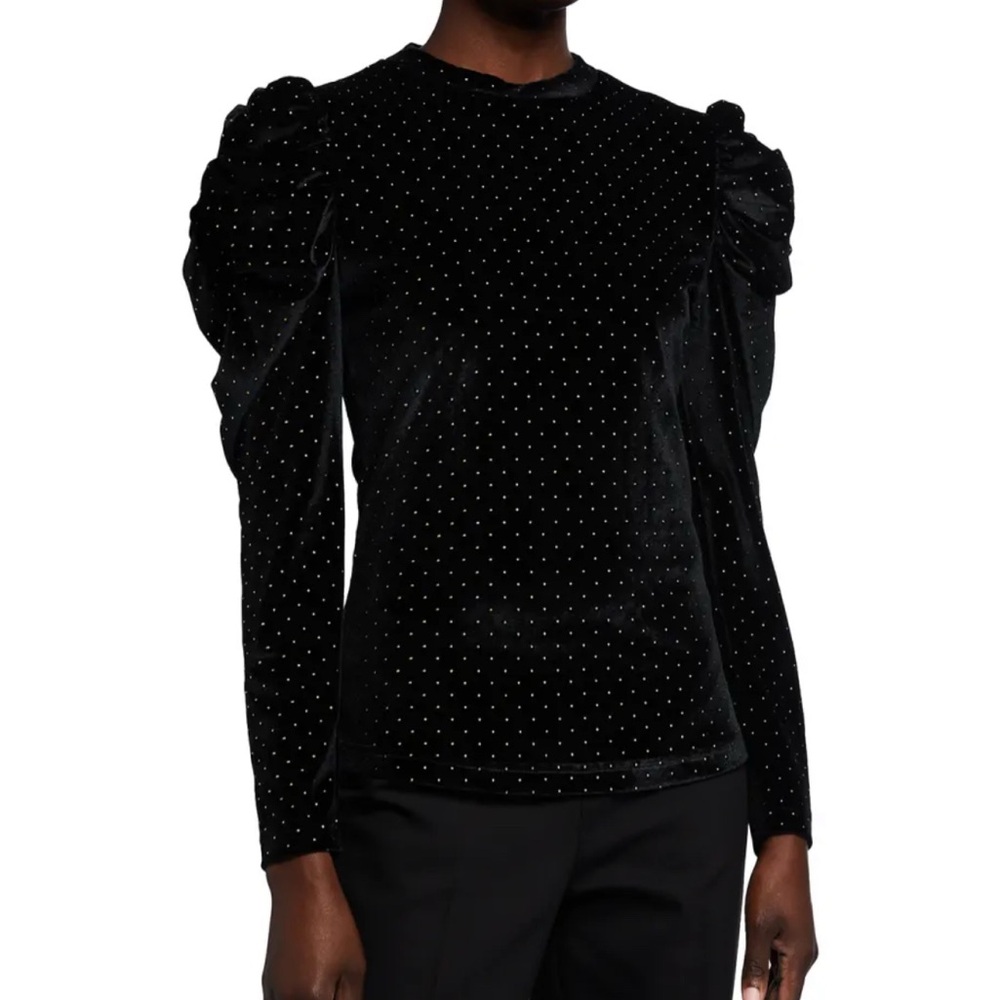 Tanya Taylor Black Velvet Puff Sleeve Blouse